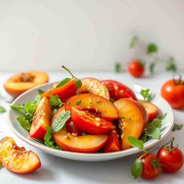 Summer Salad Recipe - Peaches, Tomatoes & Zesty Vinaigrette
